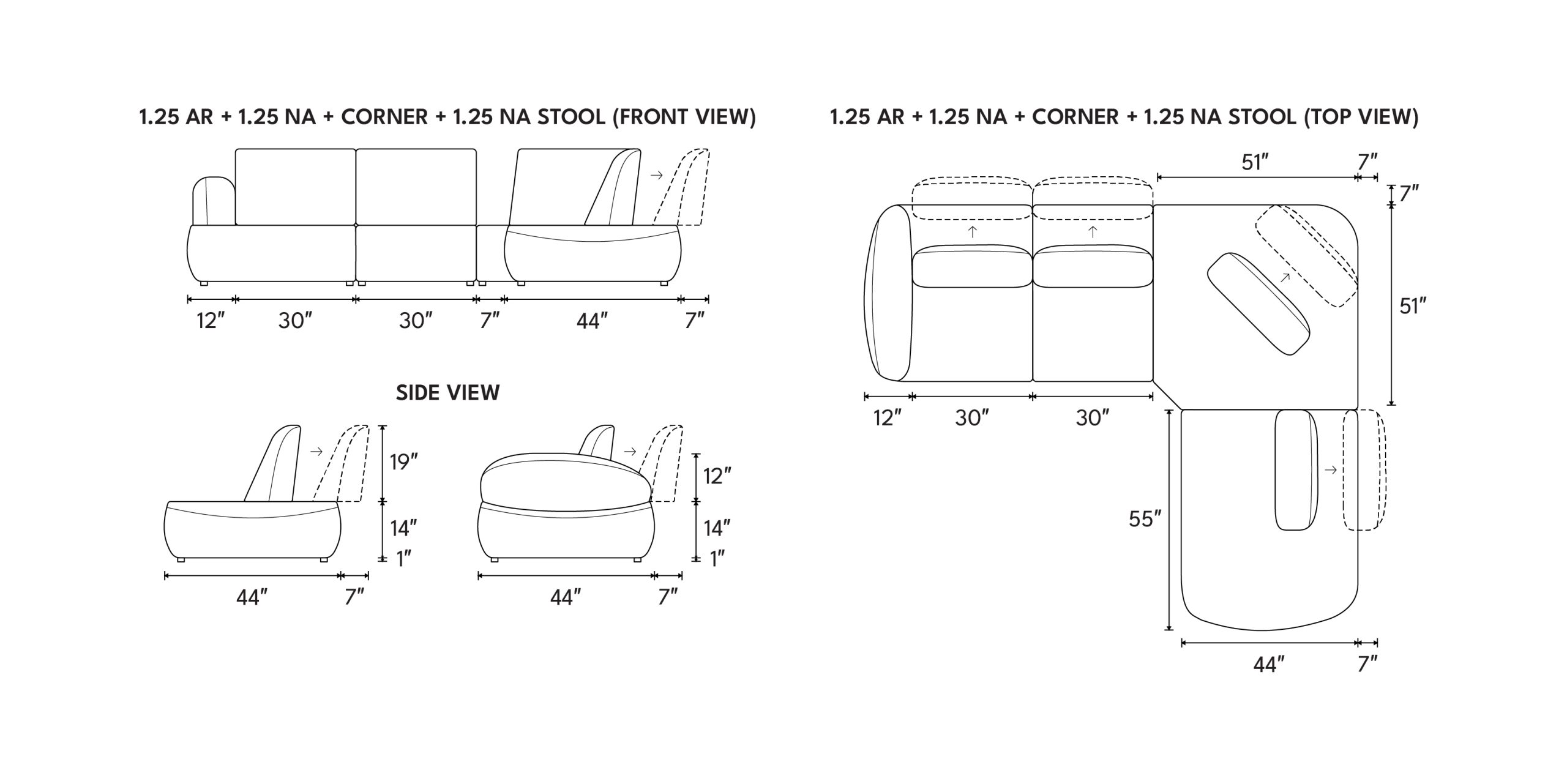 Different sofa combinations and dimensions