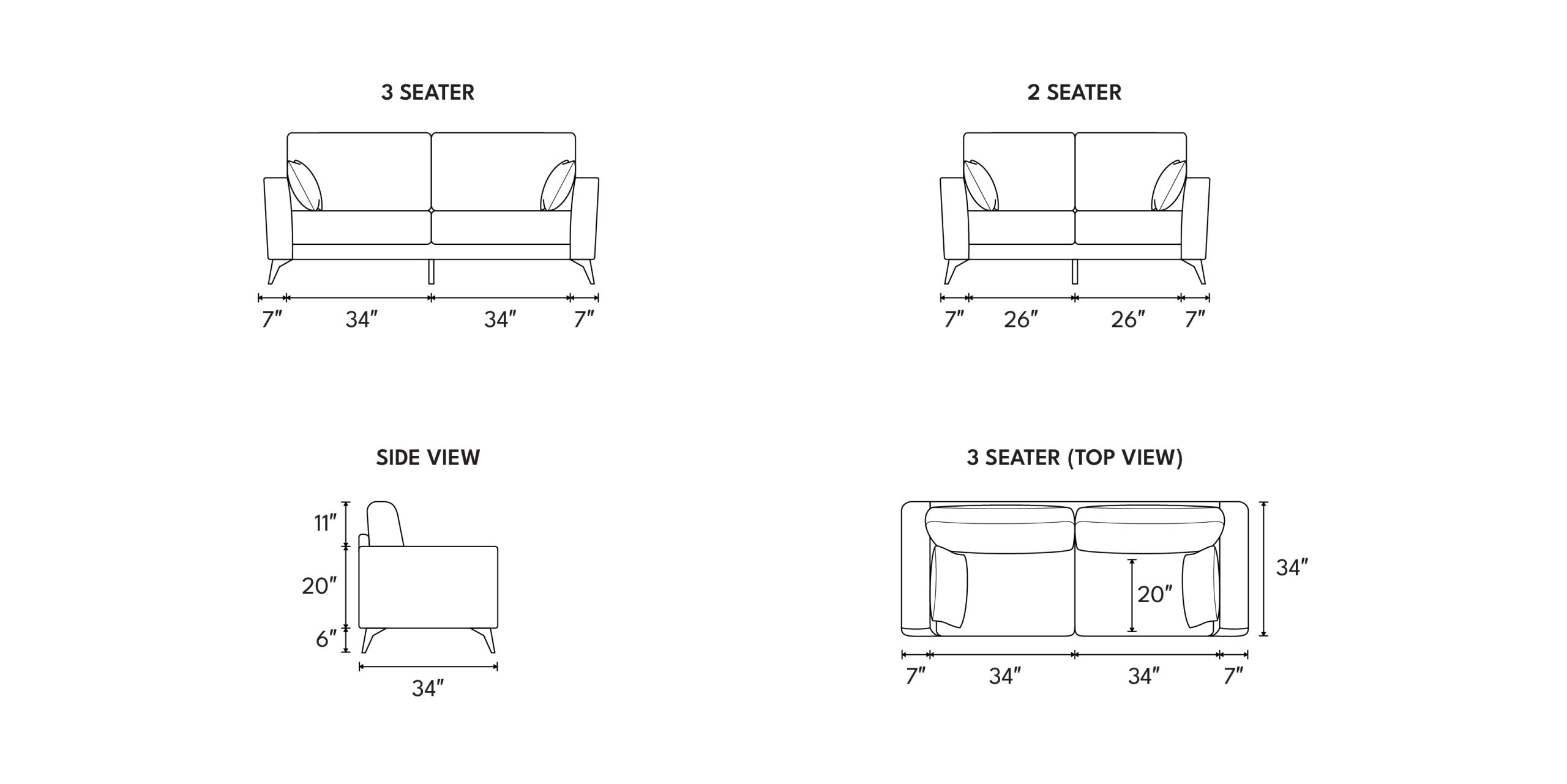 Different sofa combinations and dimensions