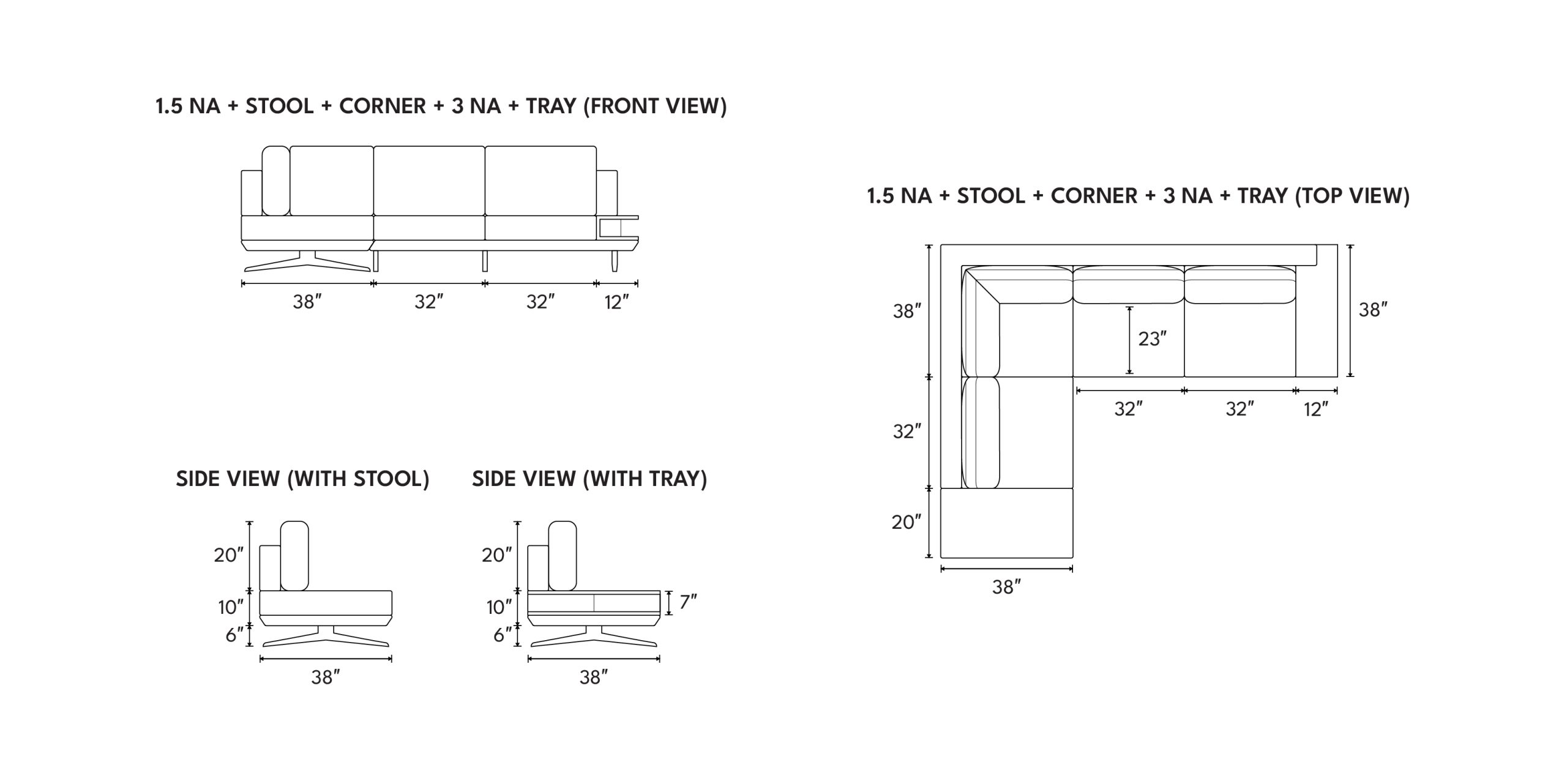 Different sofa combinations and dimensions