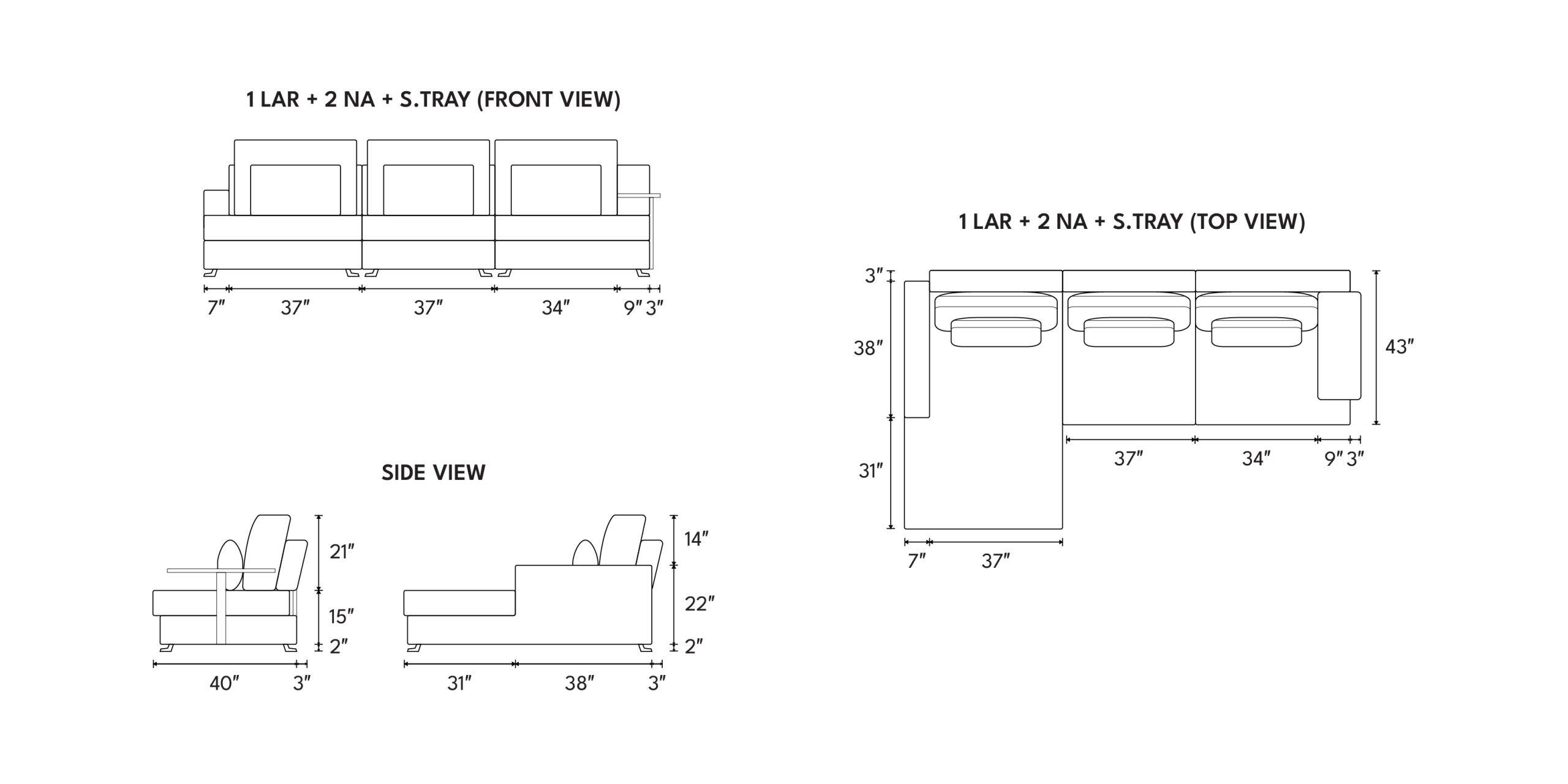 Different sofa combinations and dimensions