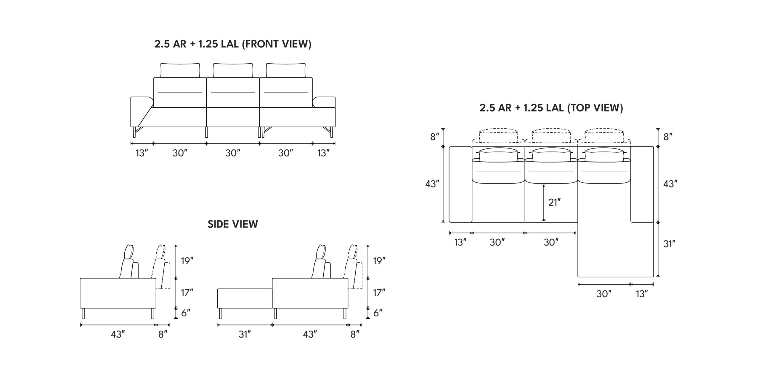 Different sofa combinations and dimensions
