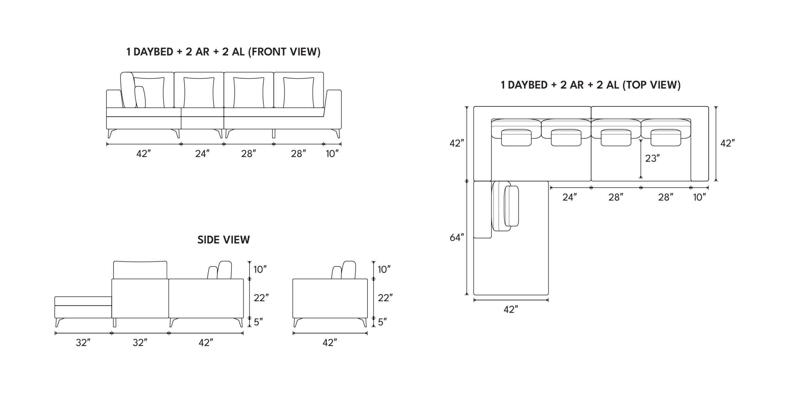 Different sofa combinations and dimensions