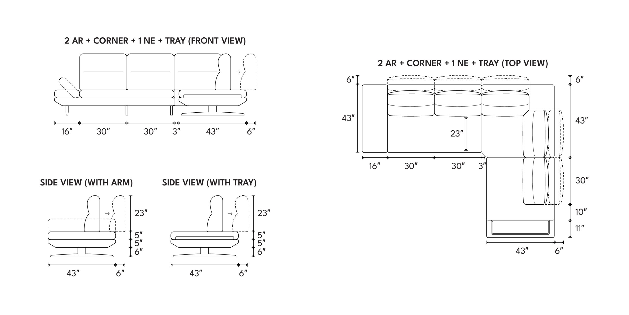 Different sofa combinations and dimensions