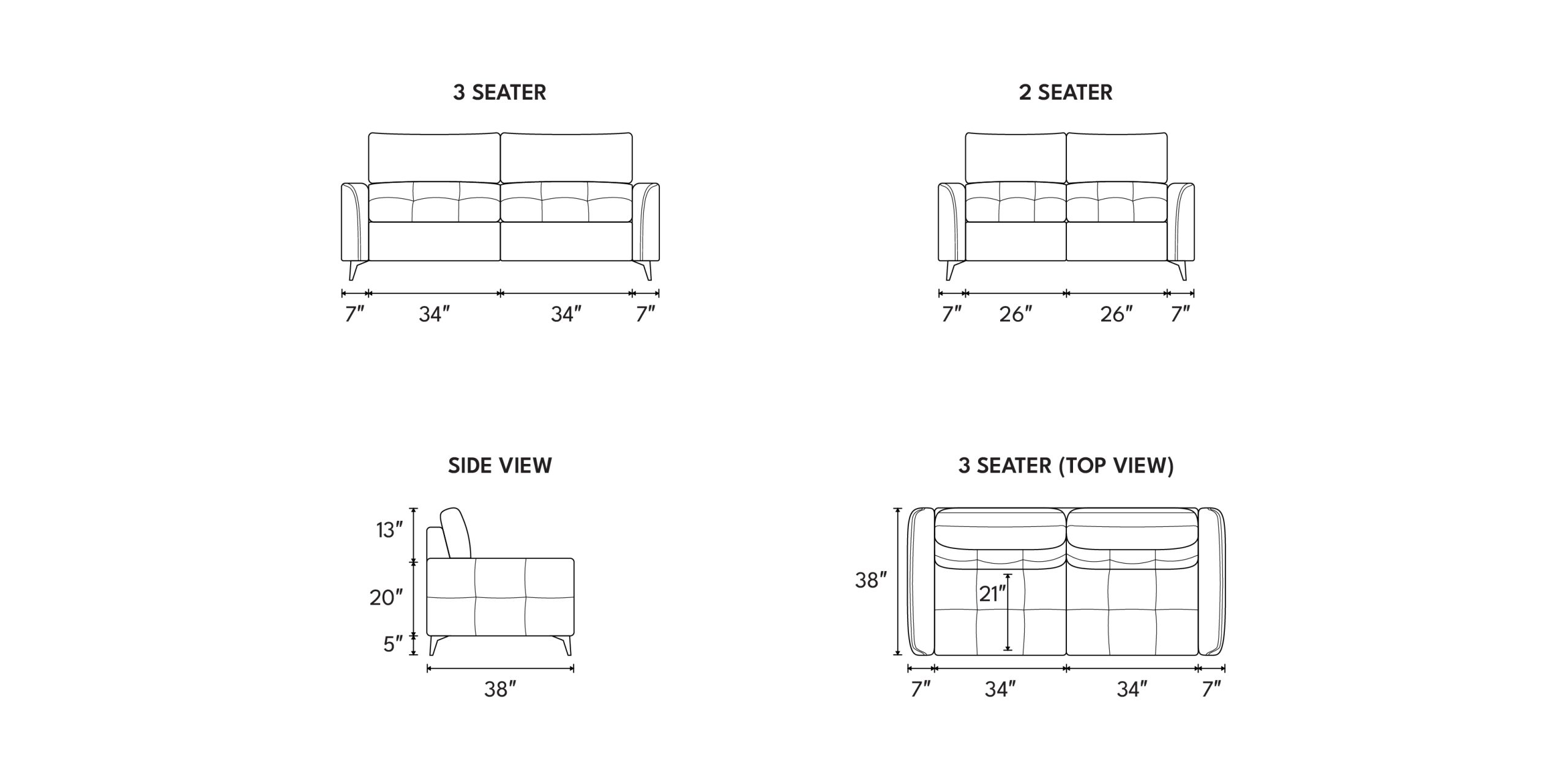 Different sofa combinations and dimensions