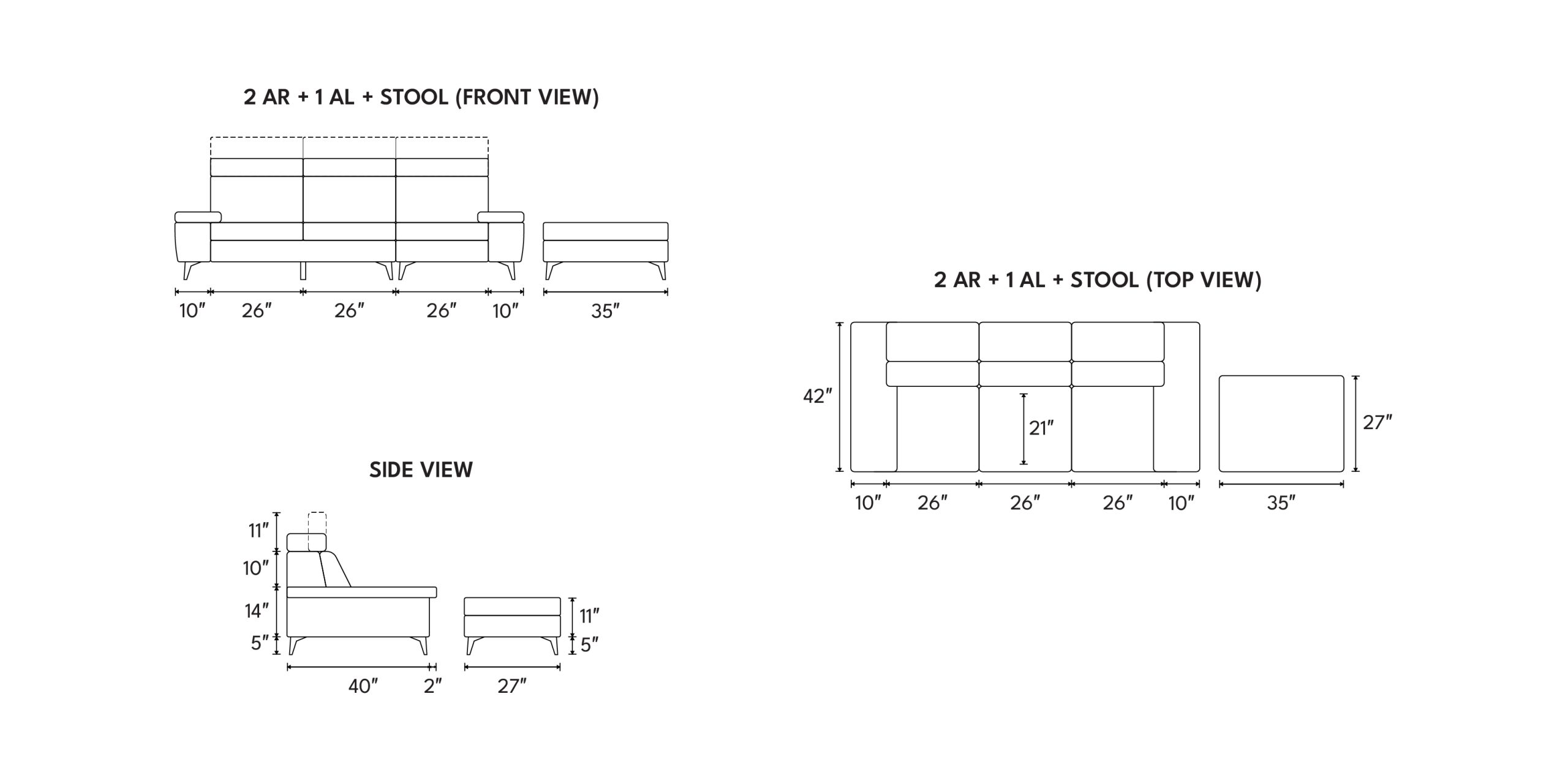 Different sofa combinations and dimensions