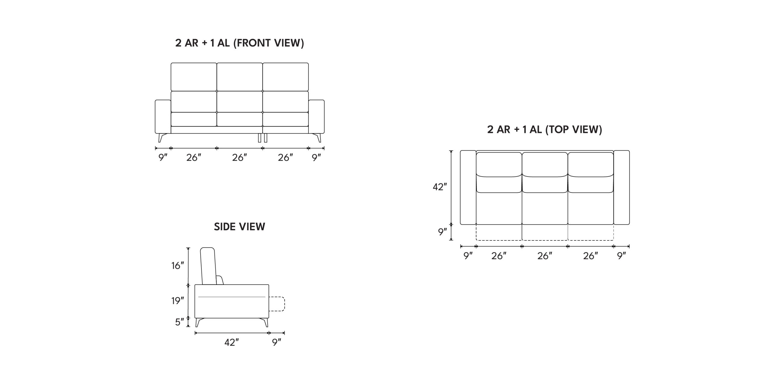 Different sofa combinations and dimensions