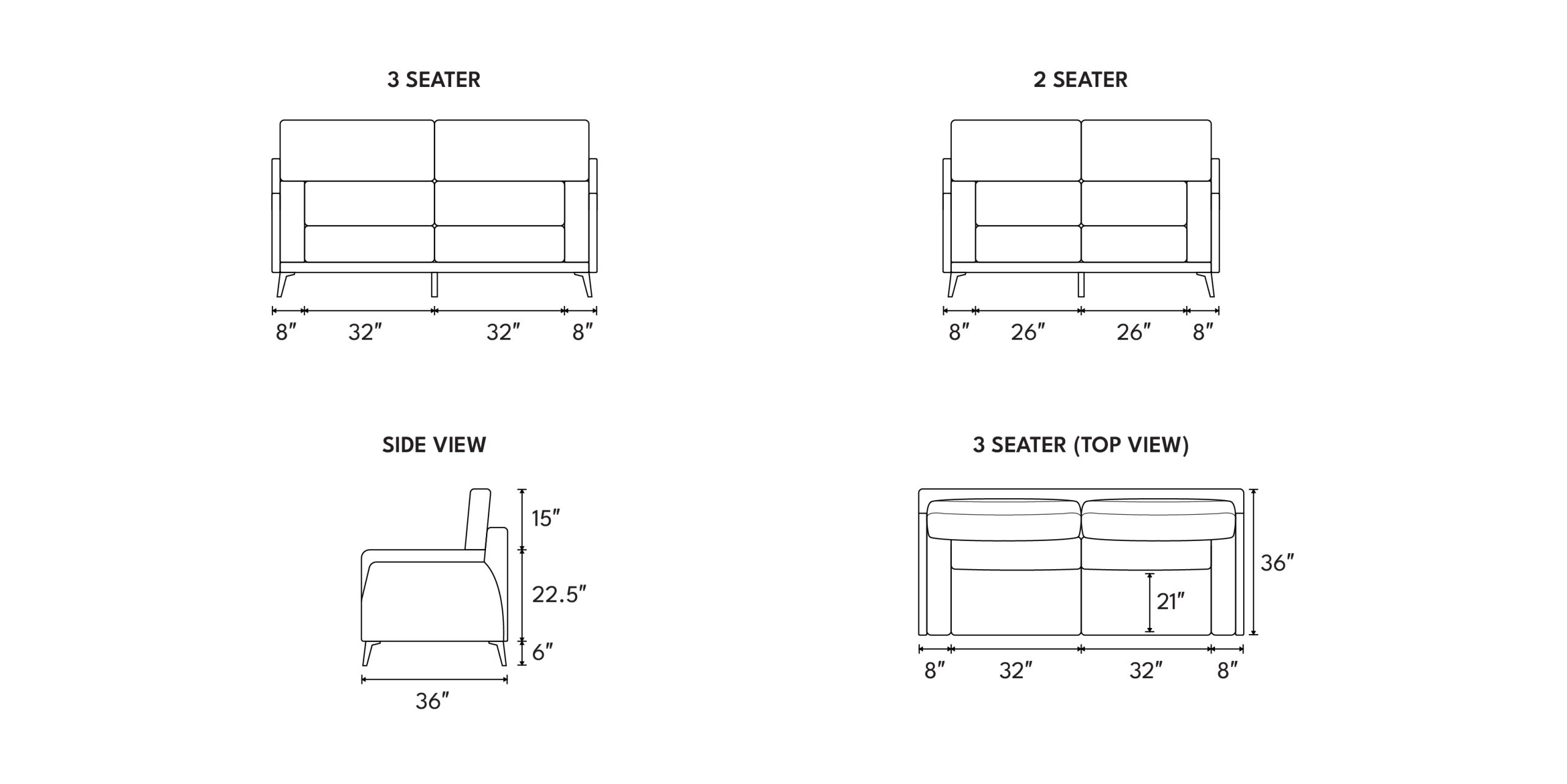 Different sofa combinations and dimensions
