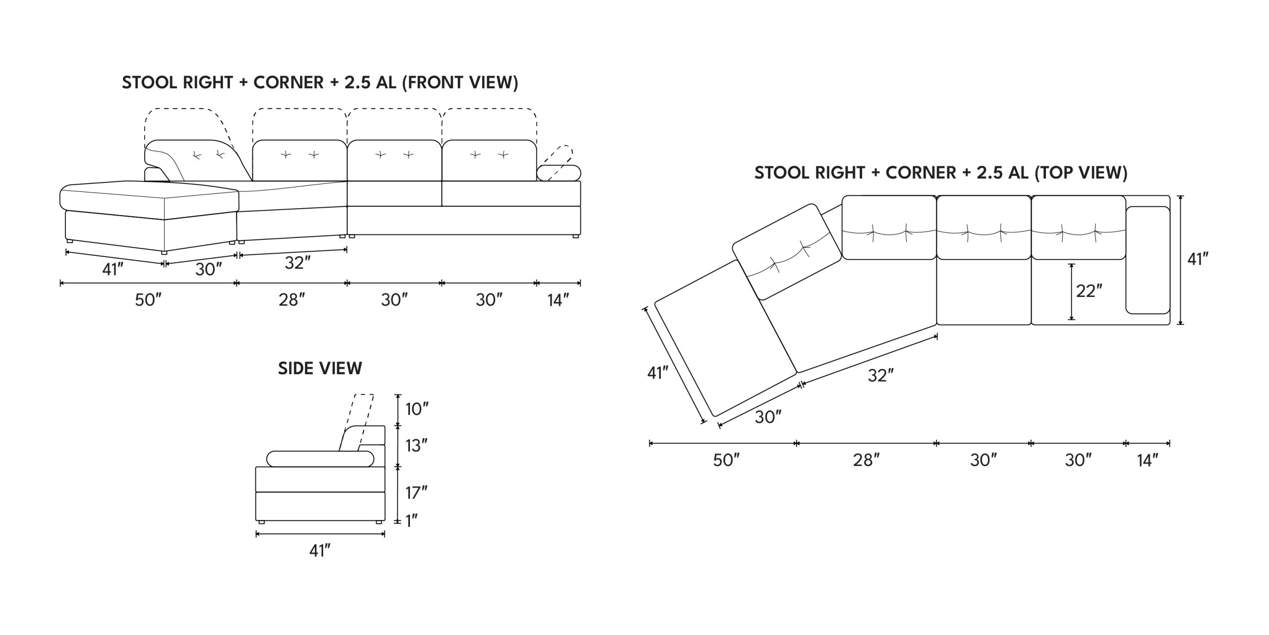 Different sofa combinations and dimensions