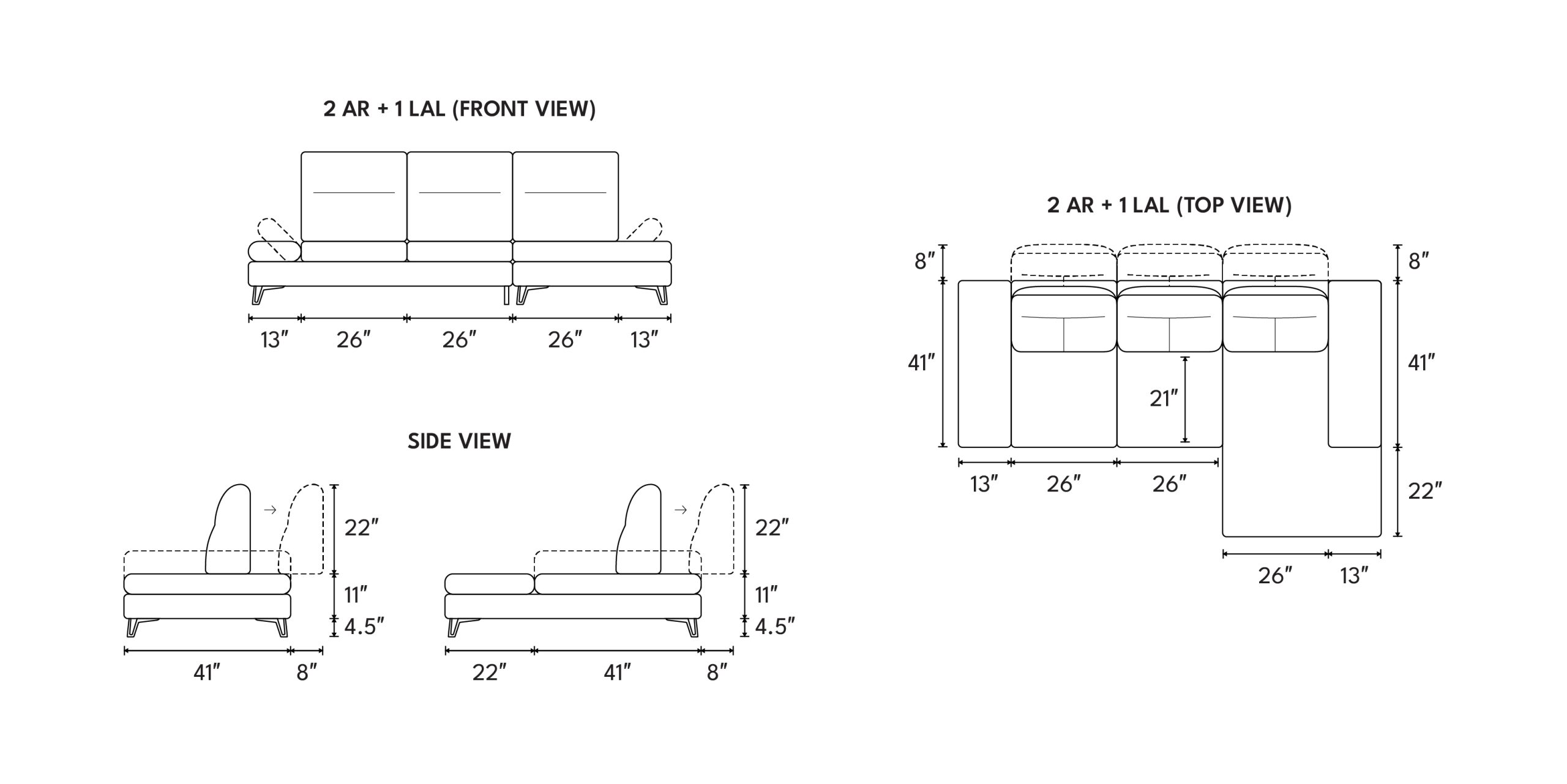 Different sofa combinations and dimensions