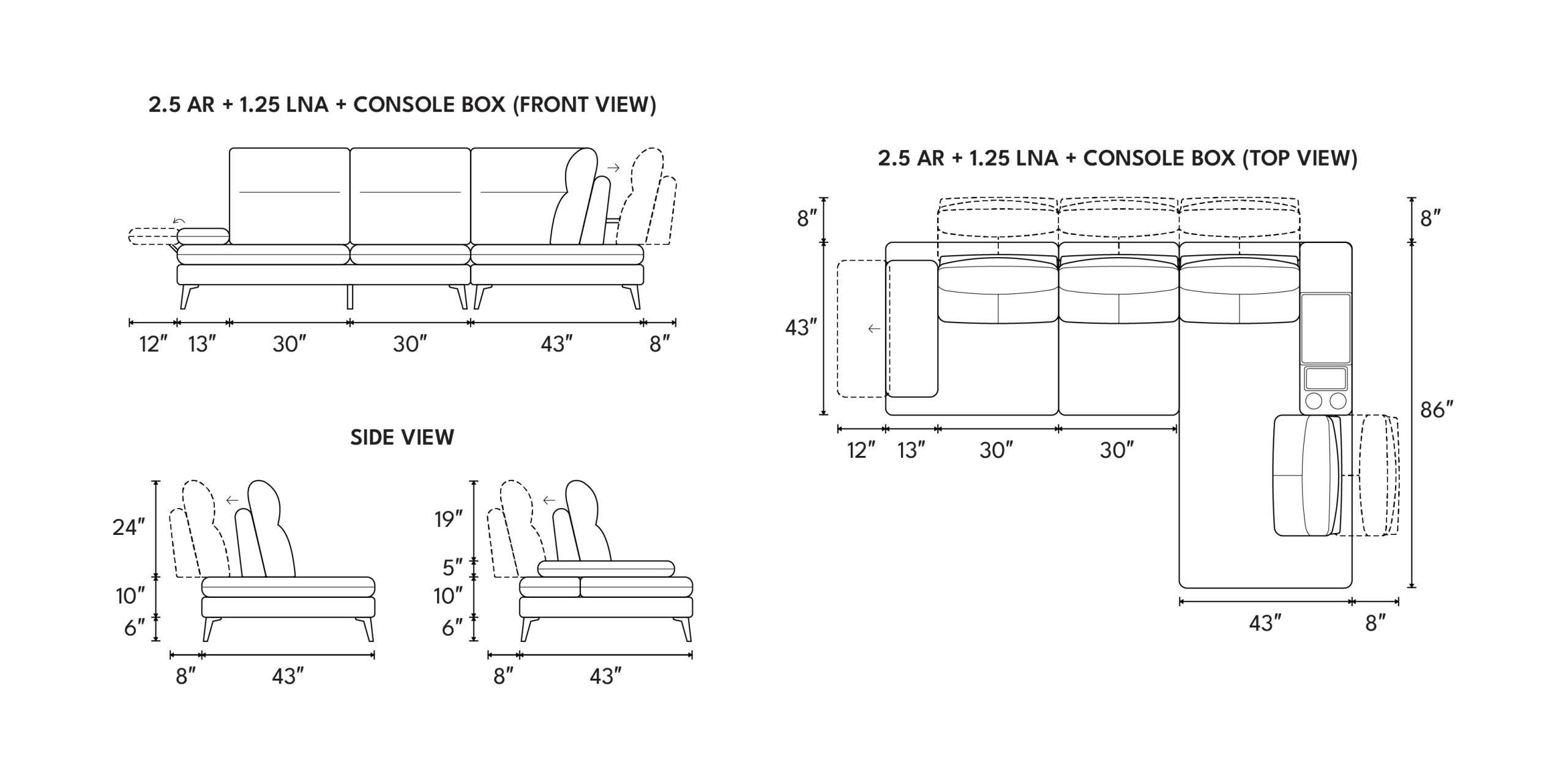 Different sofa combinations and dimensions