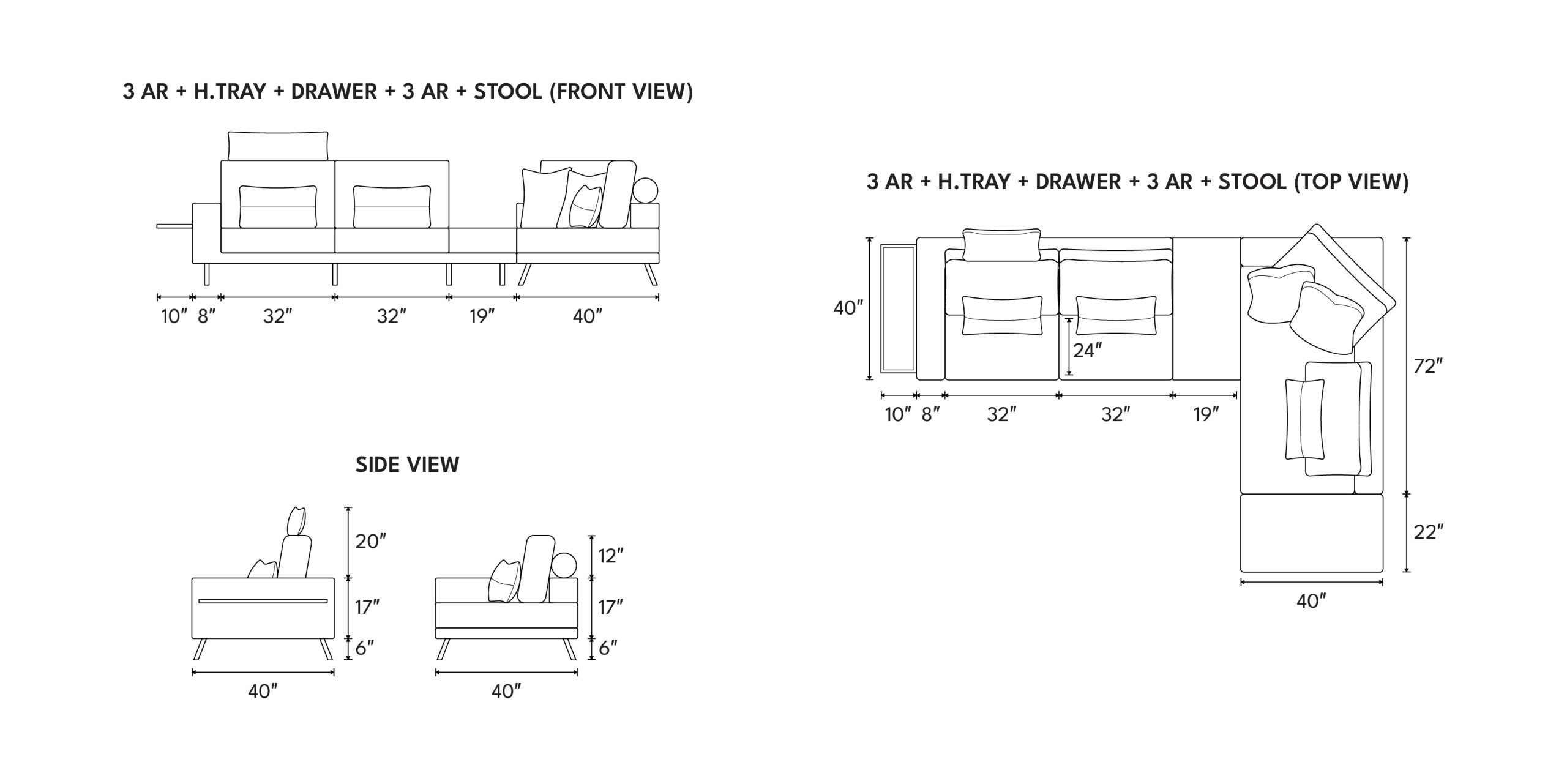 Different sofa combinations and dimensions
