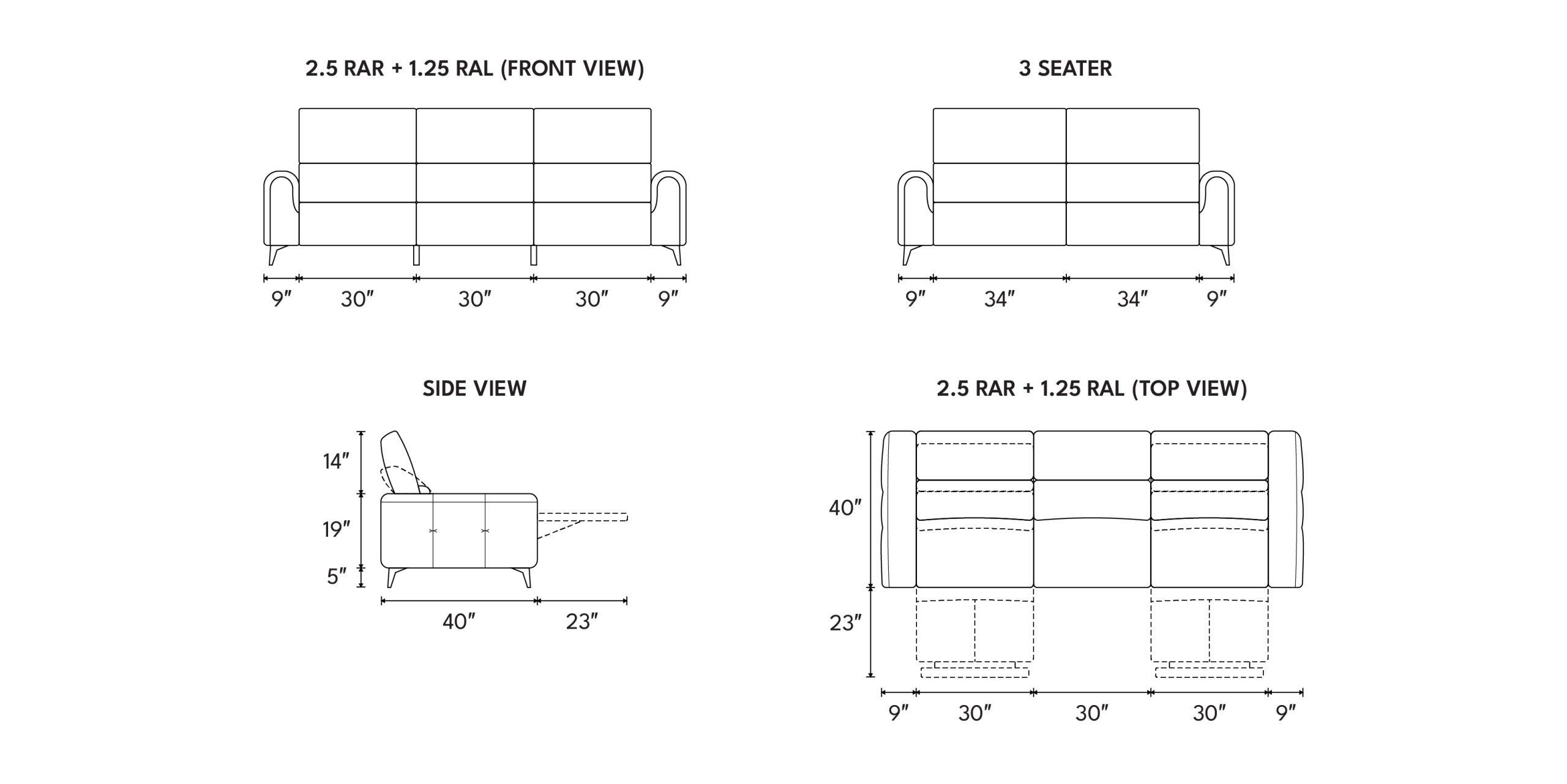 Different sofa combinations and dimensions