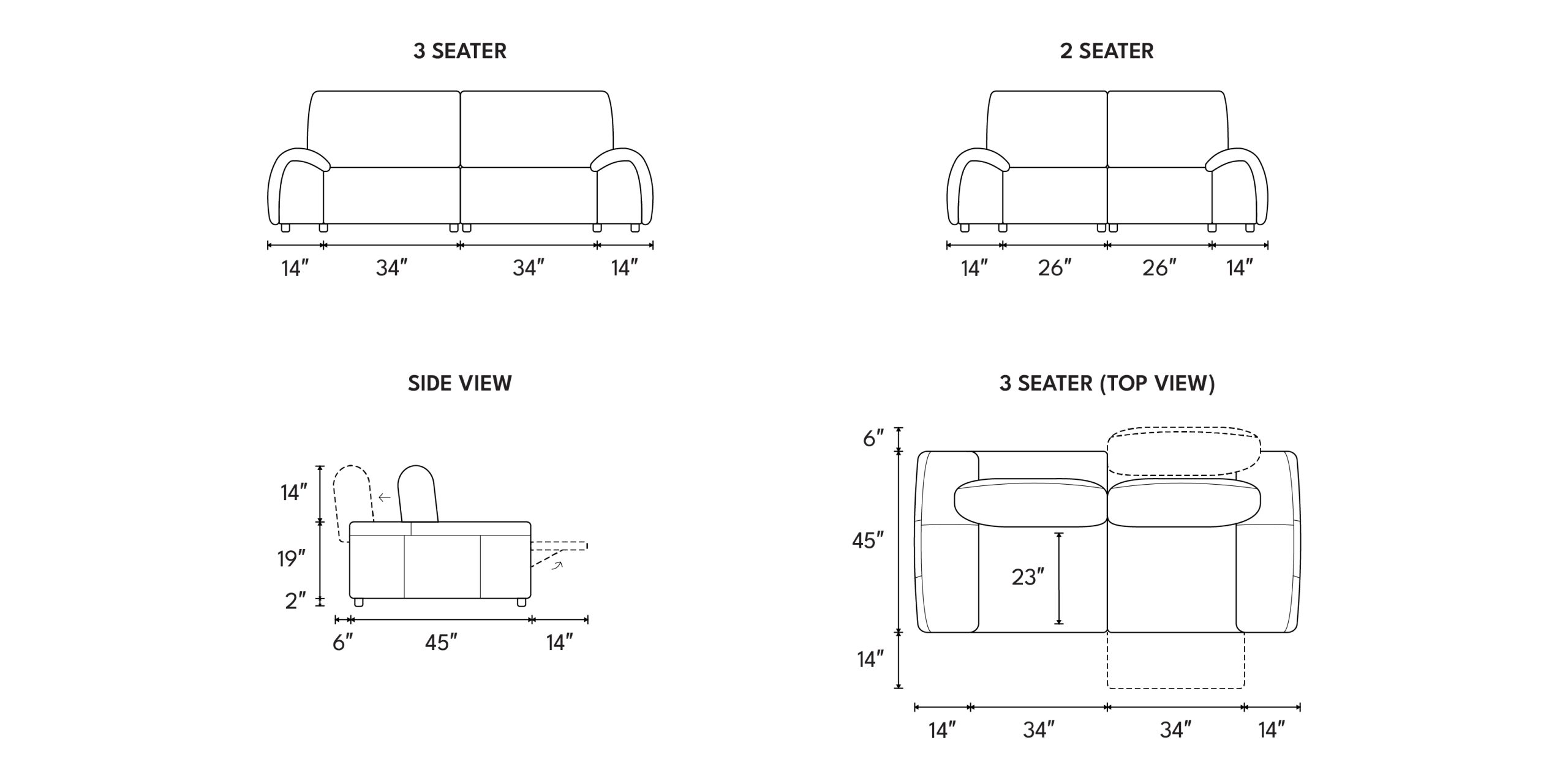 Different sofa combinations and dimensions