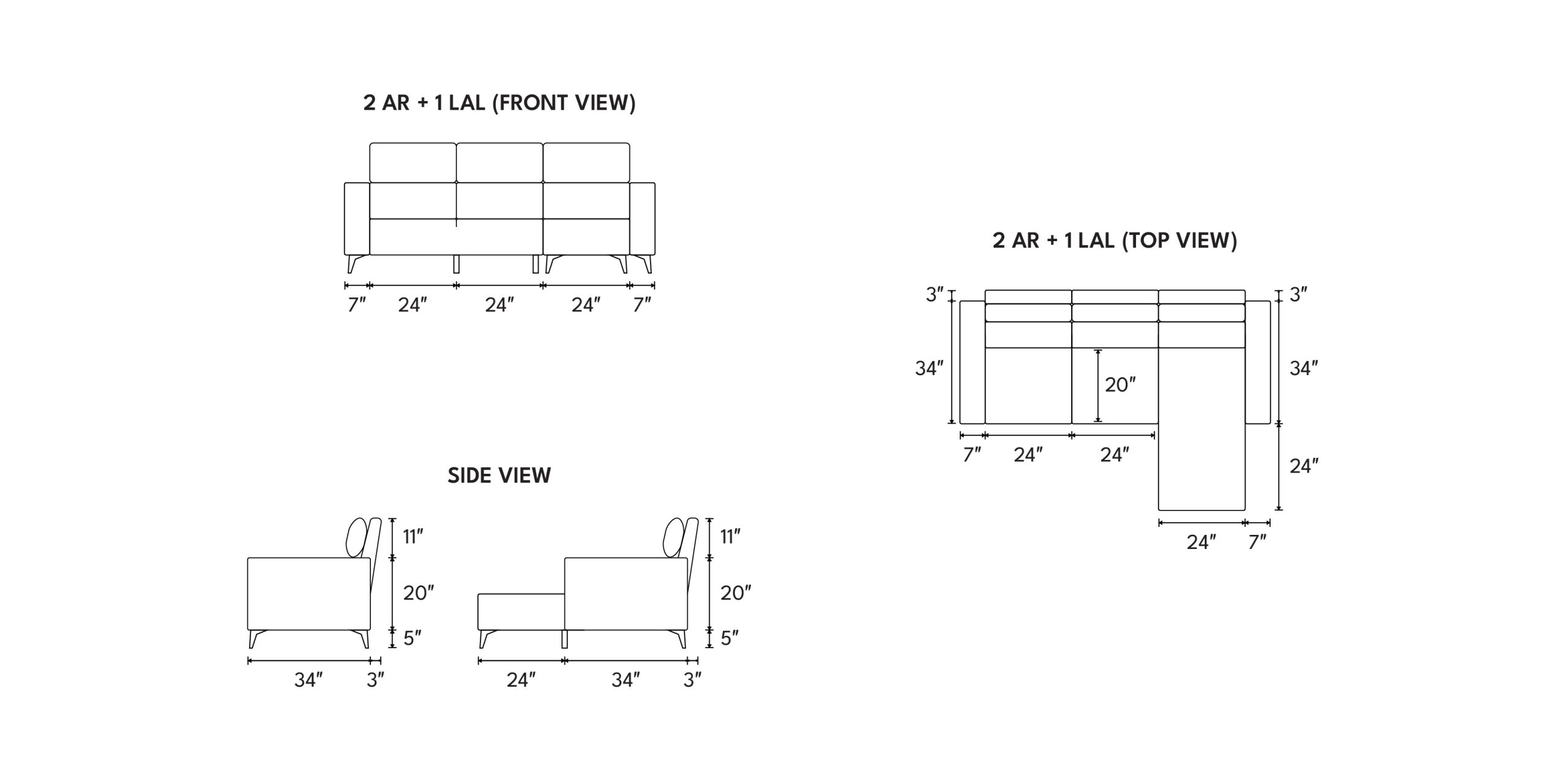 Different sofa combinations and dimensions