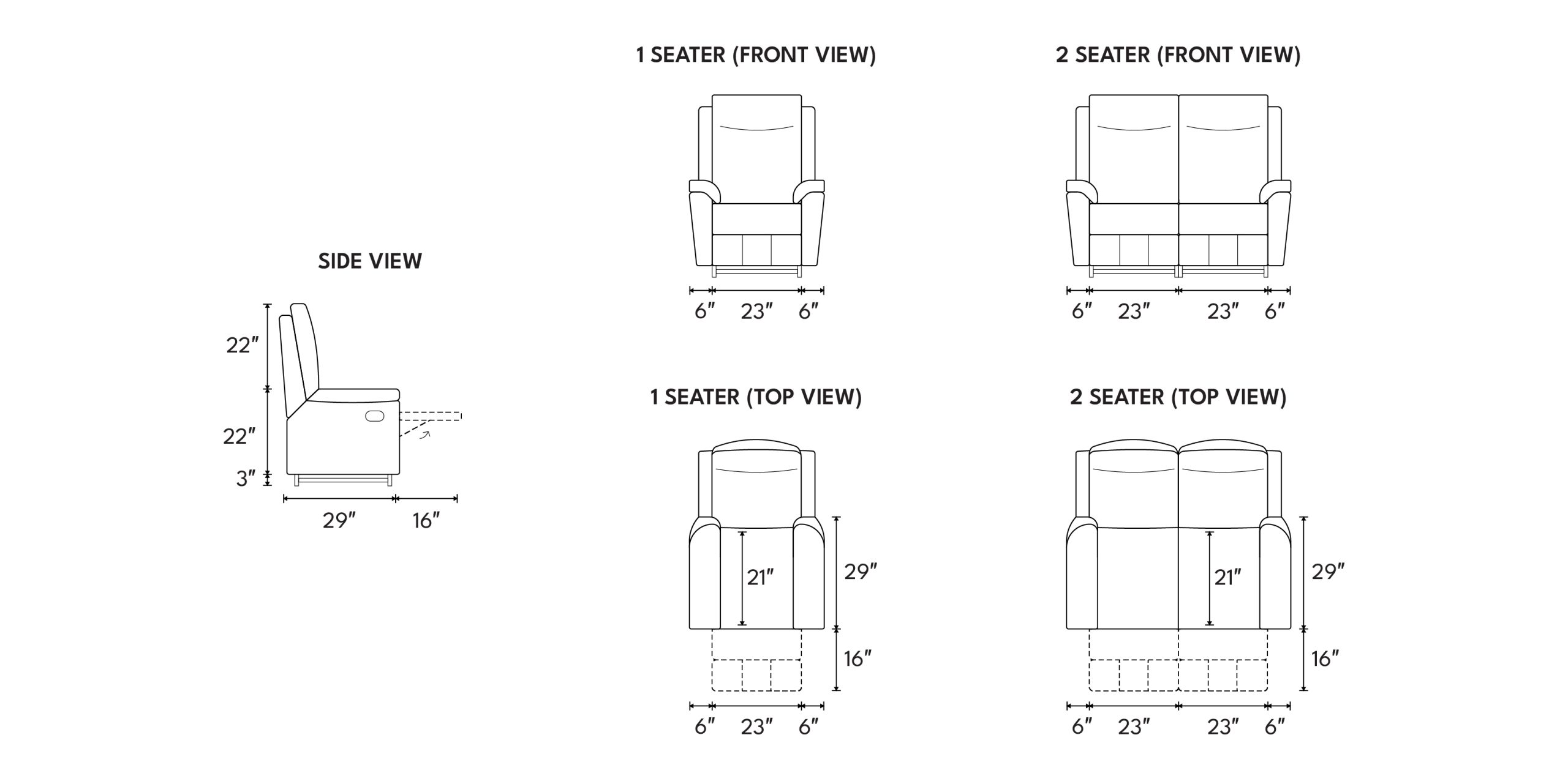 Different sofa combinations and dimensions