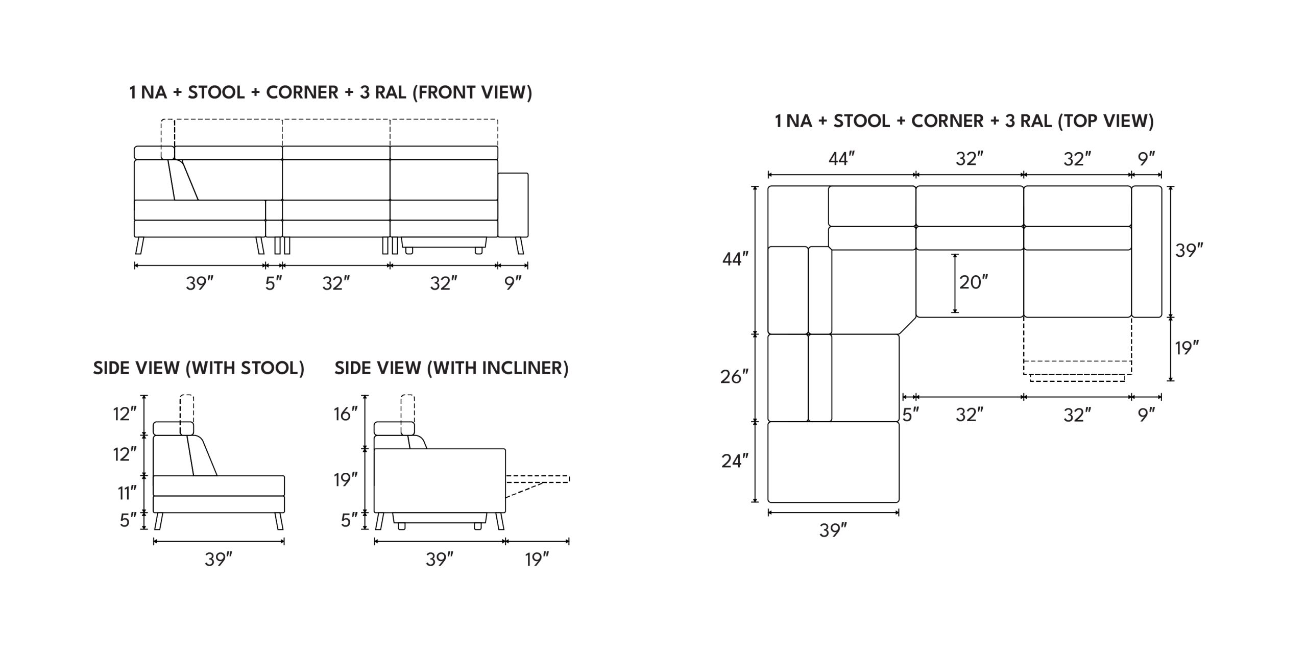Different sofa combinations and dimensions