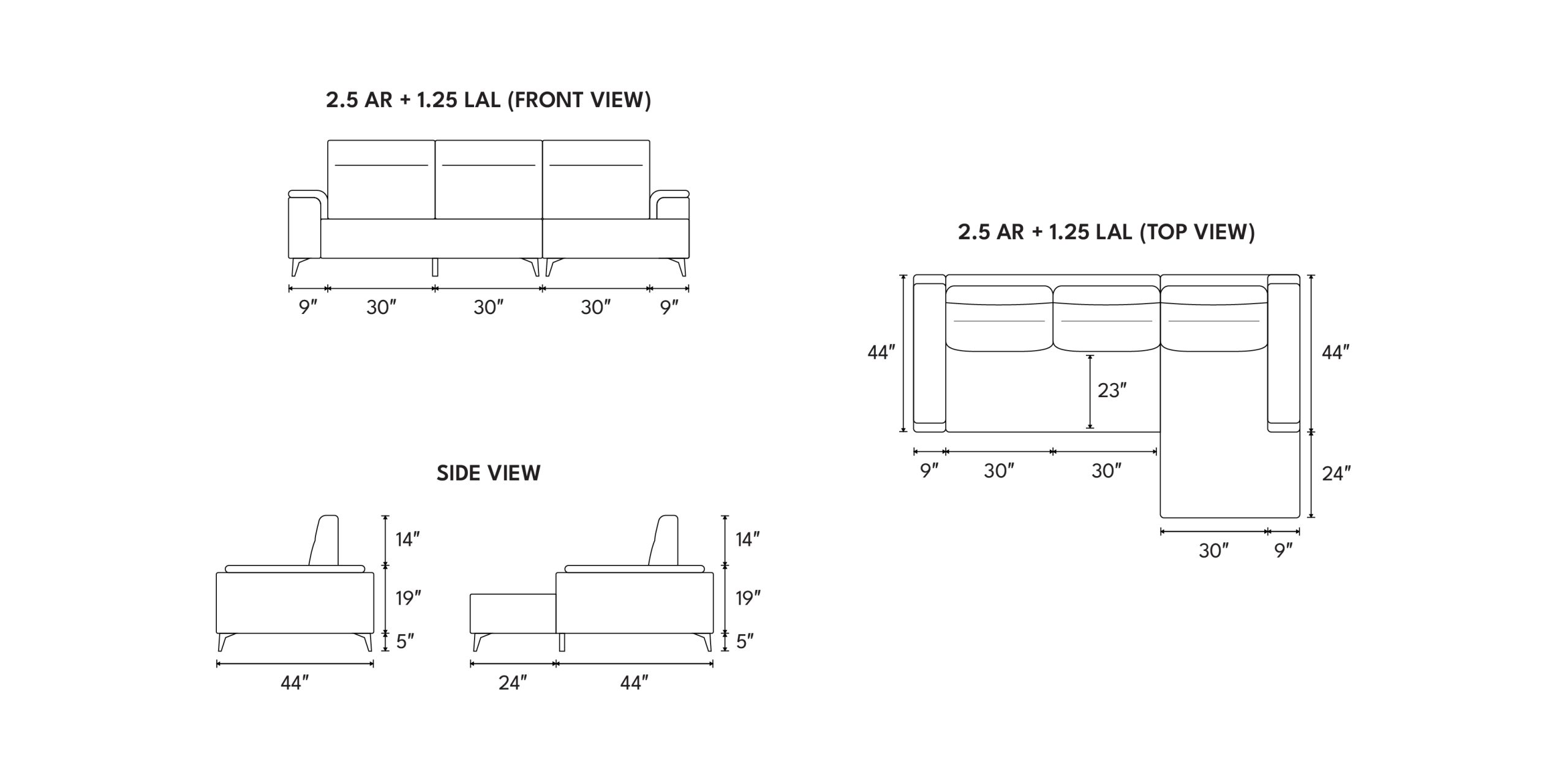 Different sofa combinations and dimensions