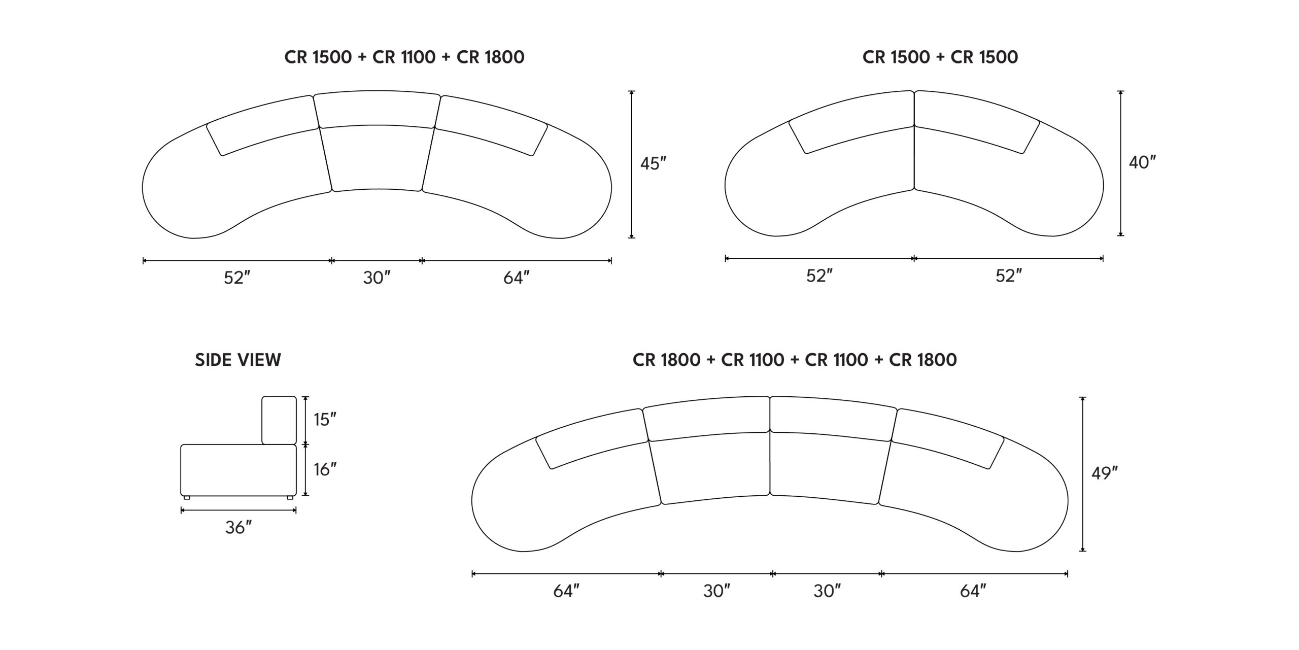 Different sofa combinations and dimensions